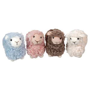 Handcrafted set of four wool standing sheep with fluffy green wool in pastel tones perfect for easter decor