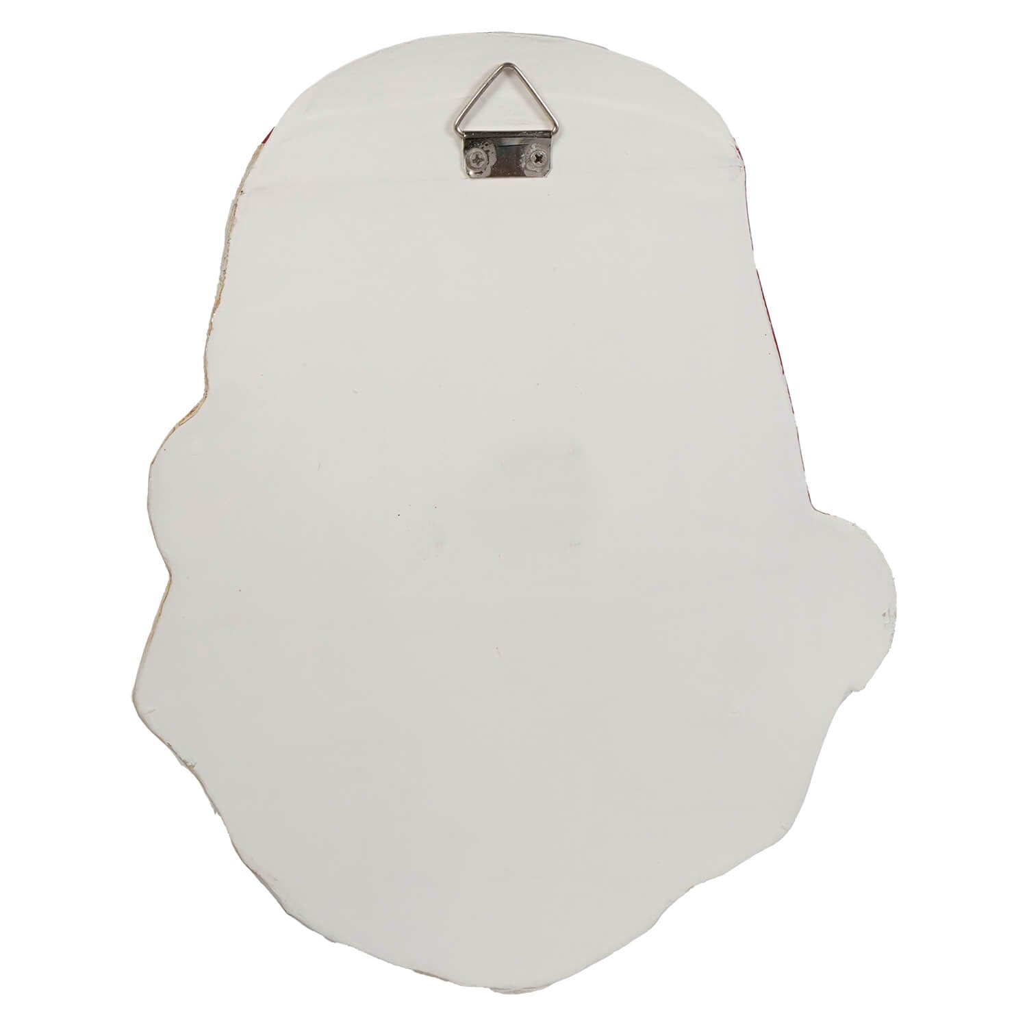 White handcrafted retro santa wall decor with irregular shape and metallic triangular hook for easy hanging