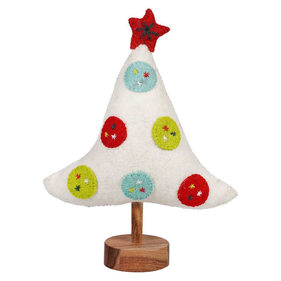 Handmade Colorful Star Wool Felt Tree With Wood Base - Christmas