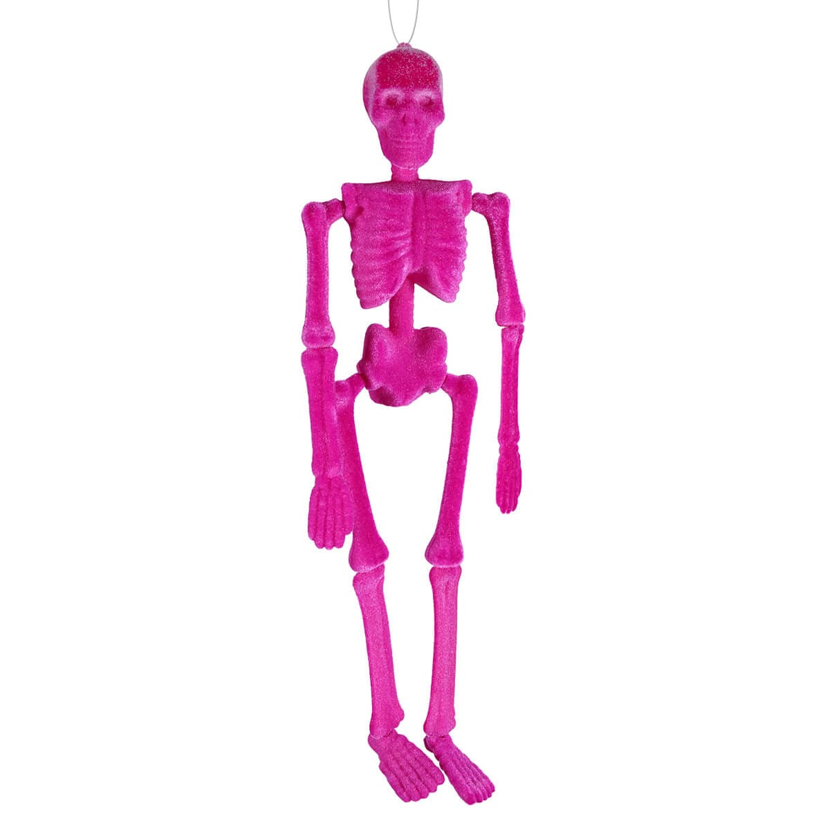 Hanging Magenta Posable Flocked Skeleton - Halloween