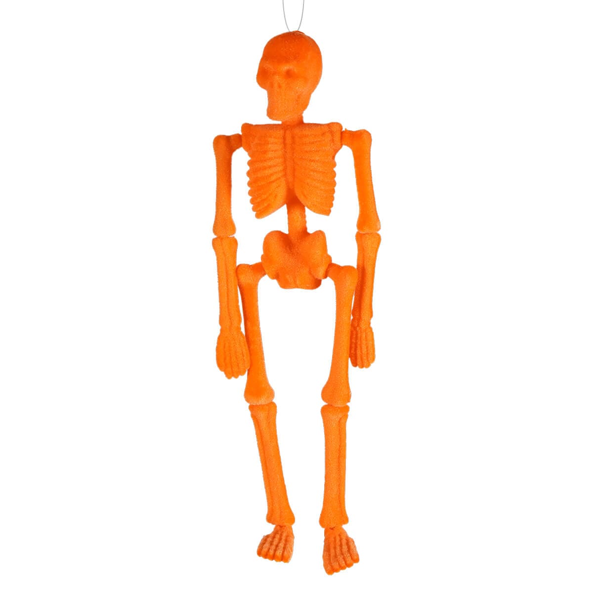 Hanging Orange Posable Flocked Skeleton - Halloween