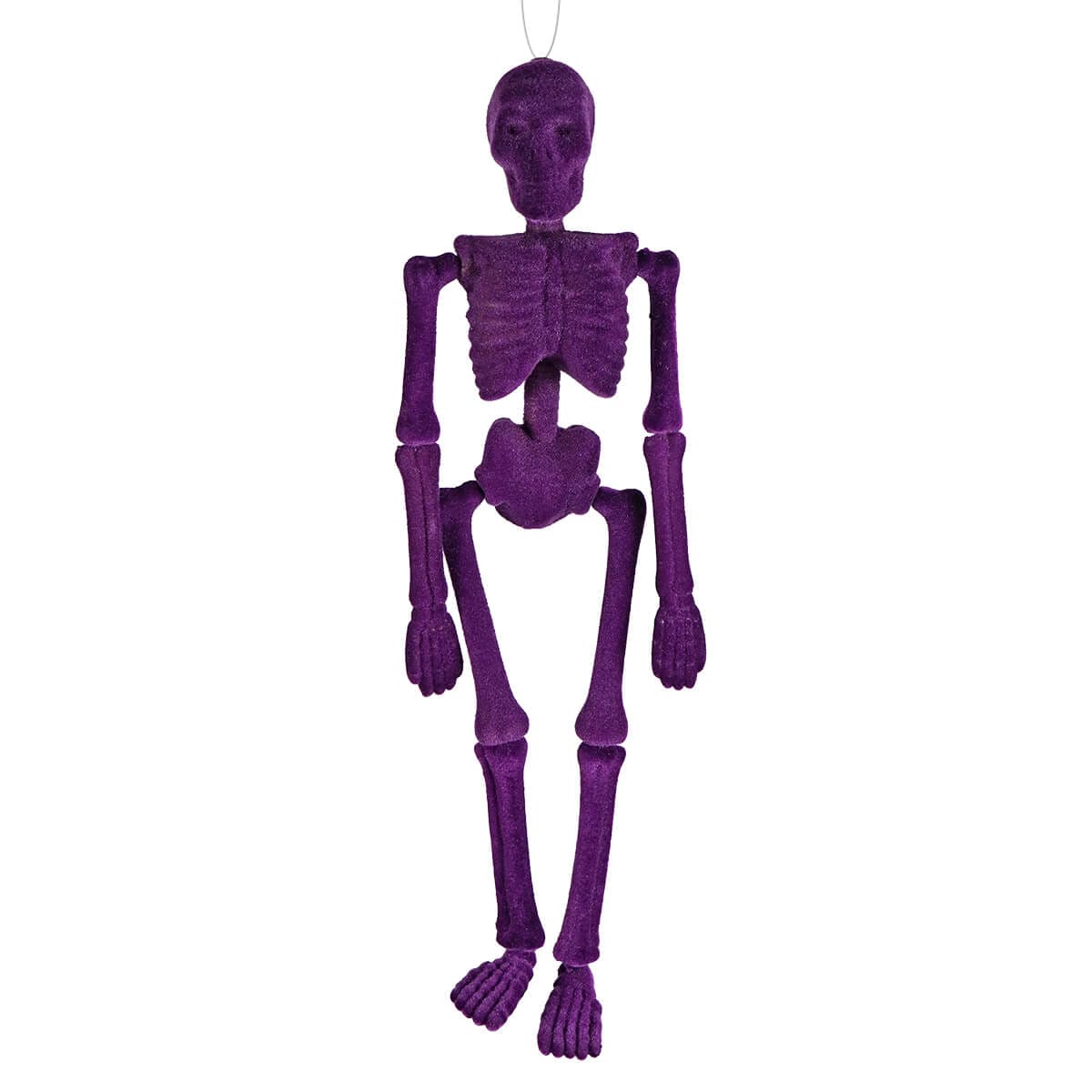 Hanging Purple Posable Flocked Skeleton - Halloween