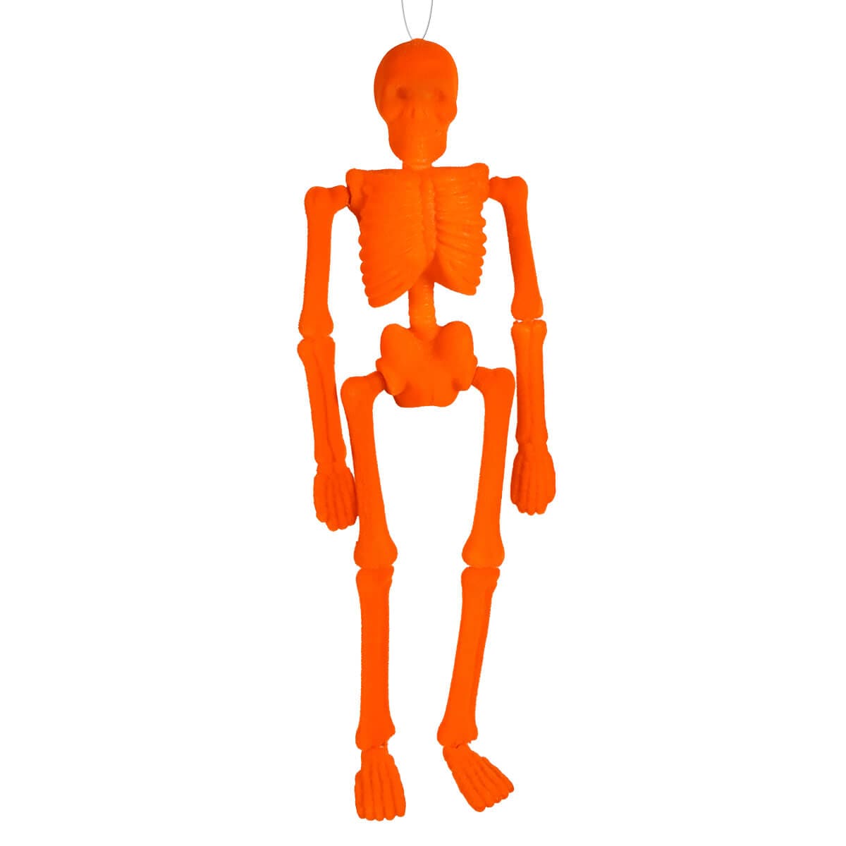 Hanging Vivid Orange Posable Flocked Skeleton - Halloween