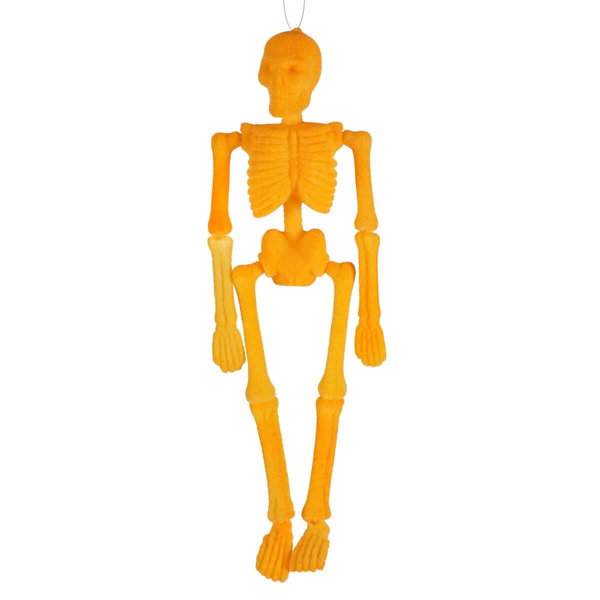 Hanging Yellow Posable Flocked Skeleton - Halloween