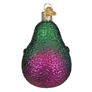 Happy avocado ornament glass avocado ornament with green to purple gradient and textured bumpy surface figural decor