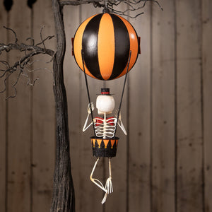 Happy halloween balloon skeleton decor ornament with black orange striped balloon and red glittery vest