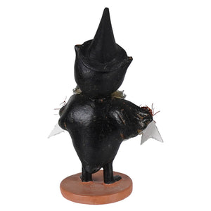 Happy halloween owl black witch figurine with white star wings on terracotta base by bethany lowe halloween