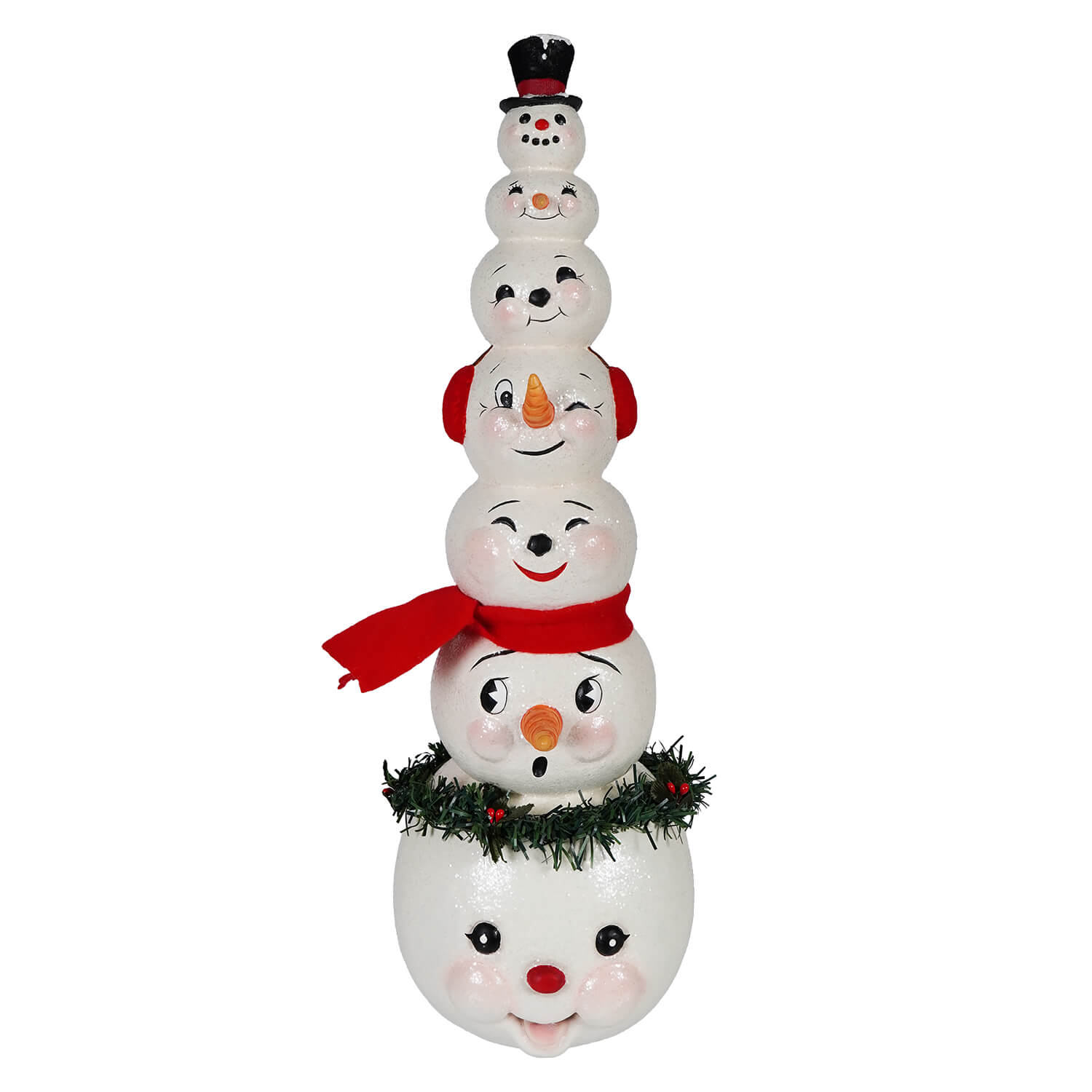 Happy snowman stack stacked snowman figurine in white perfect for christmas snowman figures and decor