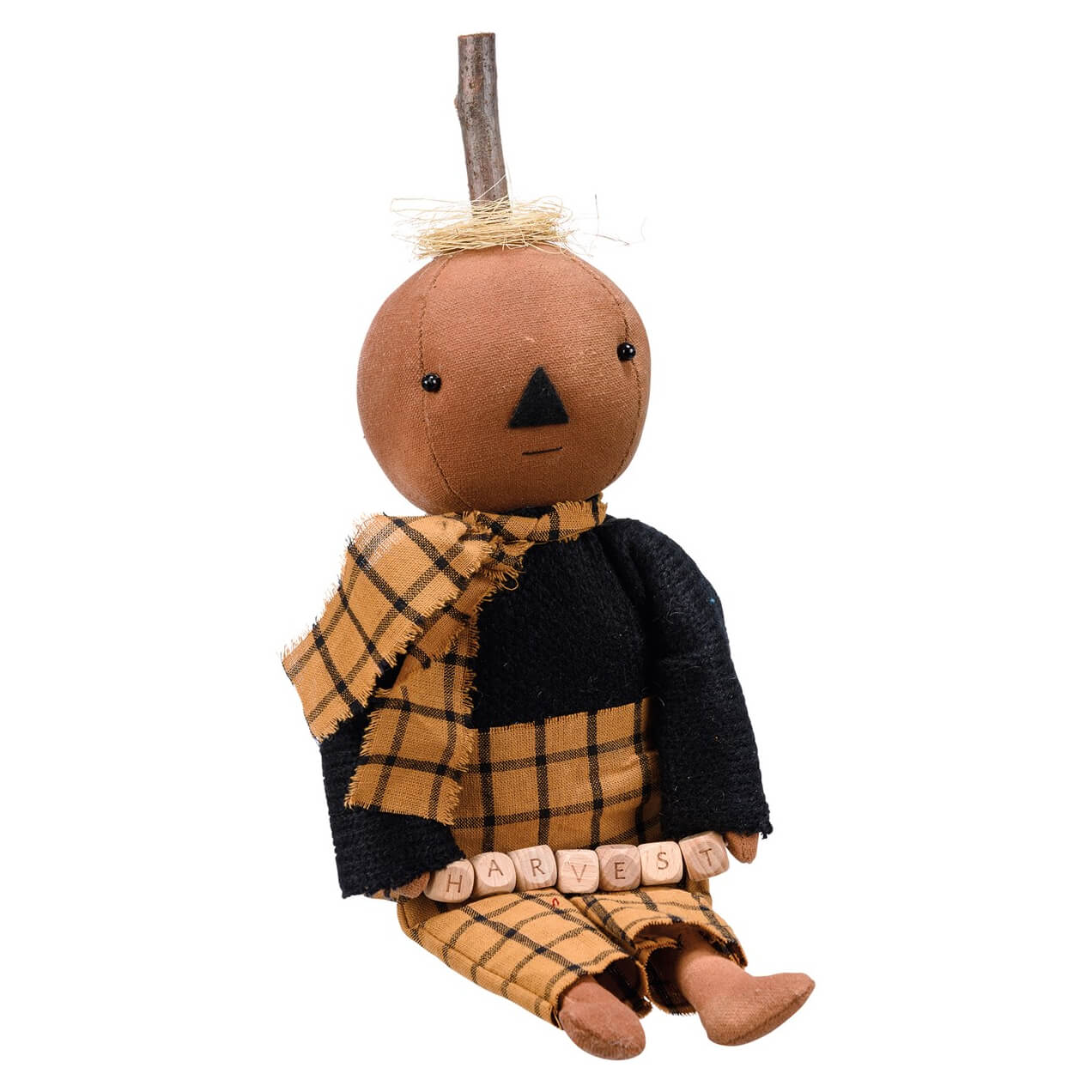 Handmade hattie pumpkin doll with plaid scarf perfect for thanksgiving harvest pumpkins and gourds decor