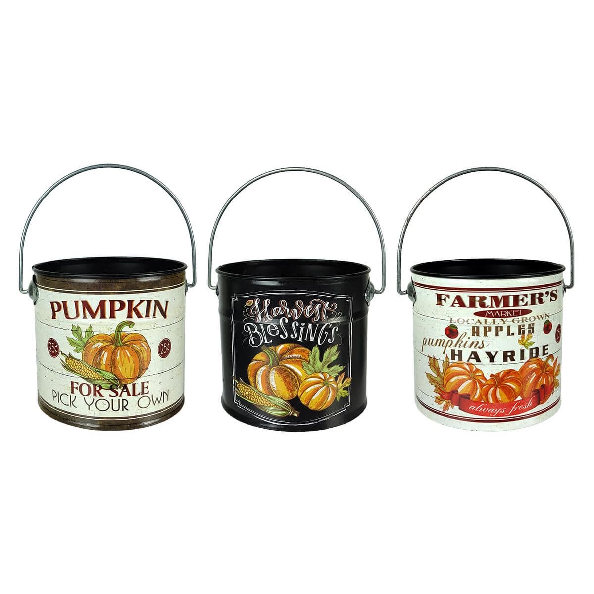 Harvest Scene Tin Buckets Set/3