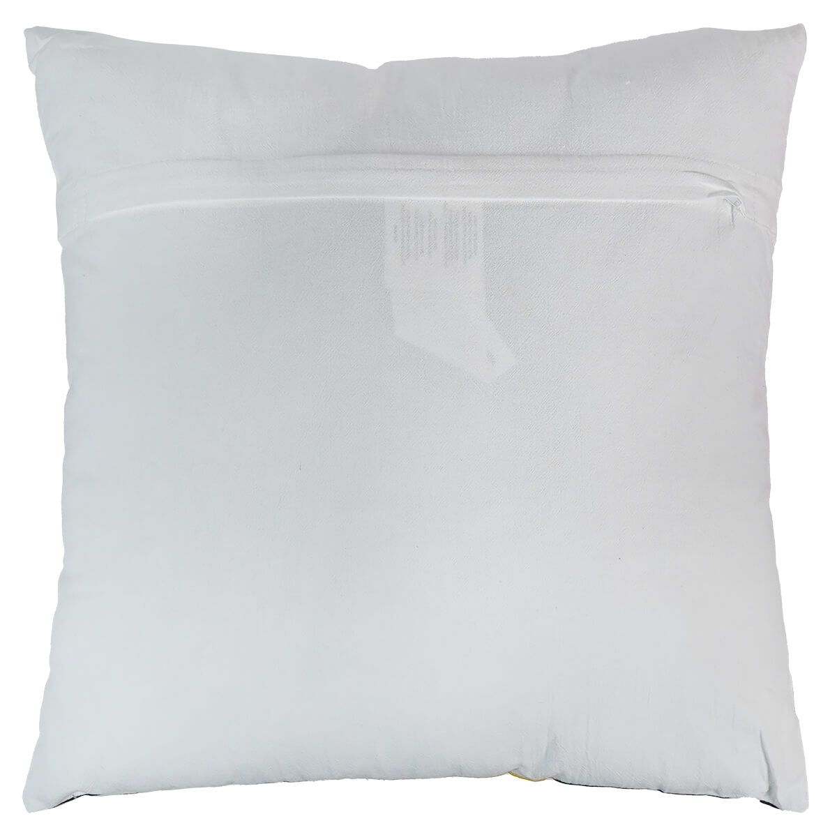 White square throw pillow with a zipper closure.