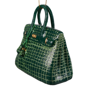 Emerald green glittery crocodile pattern luxury handbag ornament with gold hardware and tassel for birkin luxury handbag fans