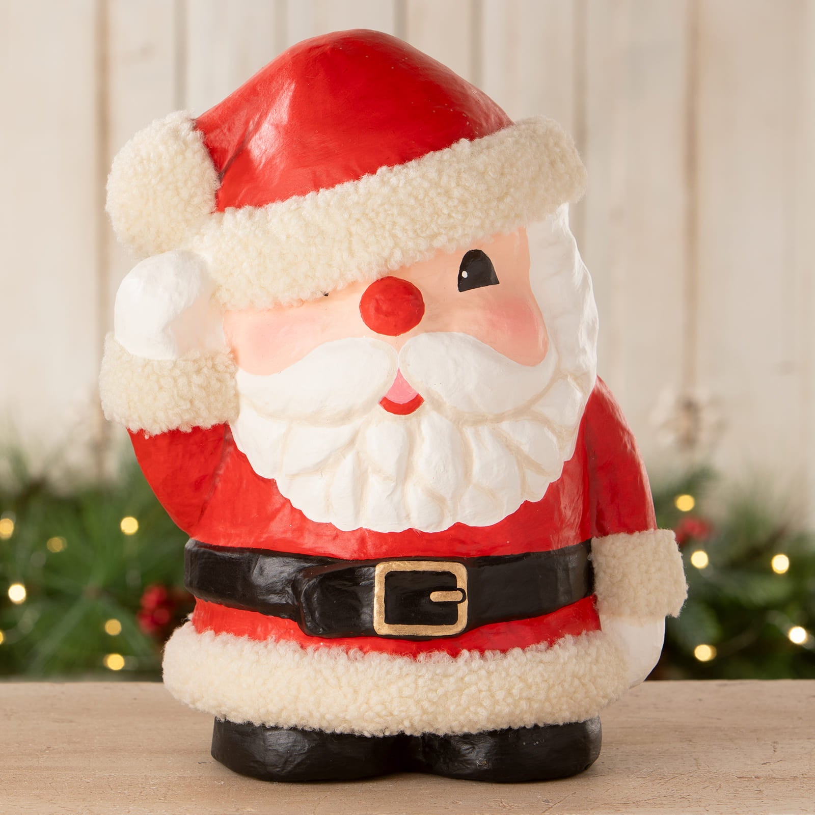 Hello santa bethany lowe santa figure with glossy red and white finish plush faux fur trim and gold buckle belt