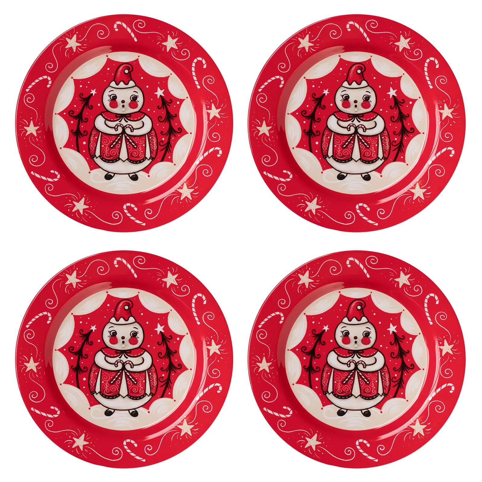 Holiday Double Cane Candice Plates Set/4 - Christmas