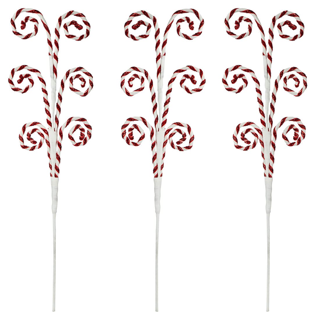 Holiday Glittered Peppermint Swirly Pick Set/3