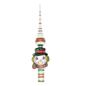 Holiday splendor 11.5 inch snowman finial with vivid vintage decorated finial stand in red green and white stripes