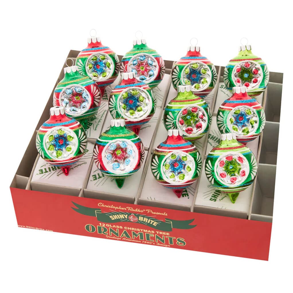 Holiday Splendor Decorated Reflector Ornaments Set/12 - Ornaments