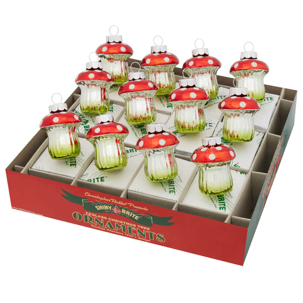 Holiday Splendor Red & White Dotted Mushroom Ornaments Set/12 - Ornaments