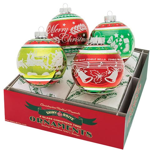 Holiday Splendor Signature Flocked Round Ornaments Set/4