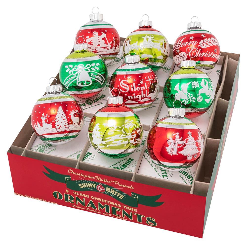 Holiday Splendor Signature Flocked Round Ornaments Set/9