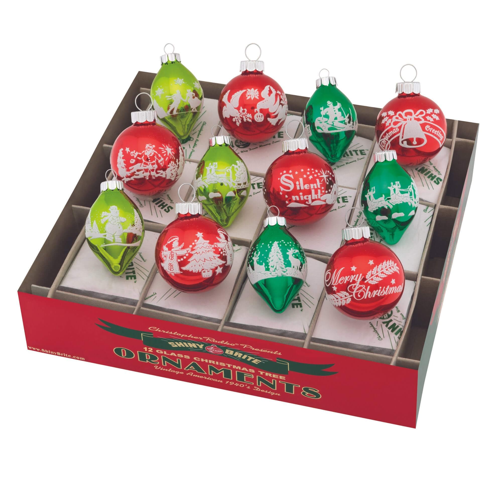 Holiday Splendor Signature Flocked Tulip & Round Ornaments Set/12