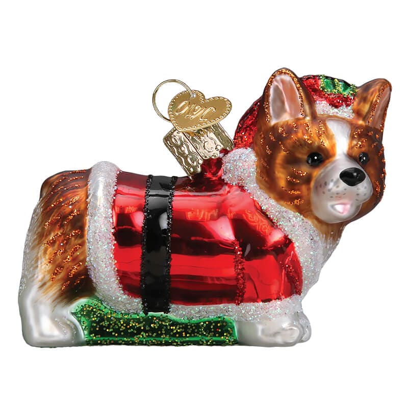 Holly Hat Corgi Puppy Ornament