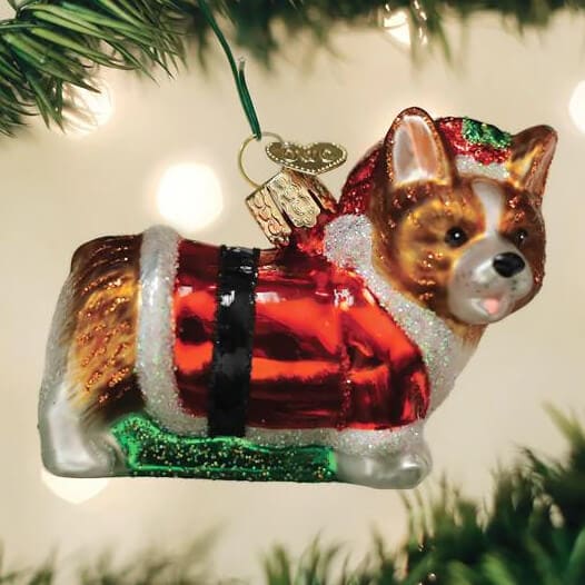 Holly Hat Corgi Puppy Ornament