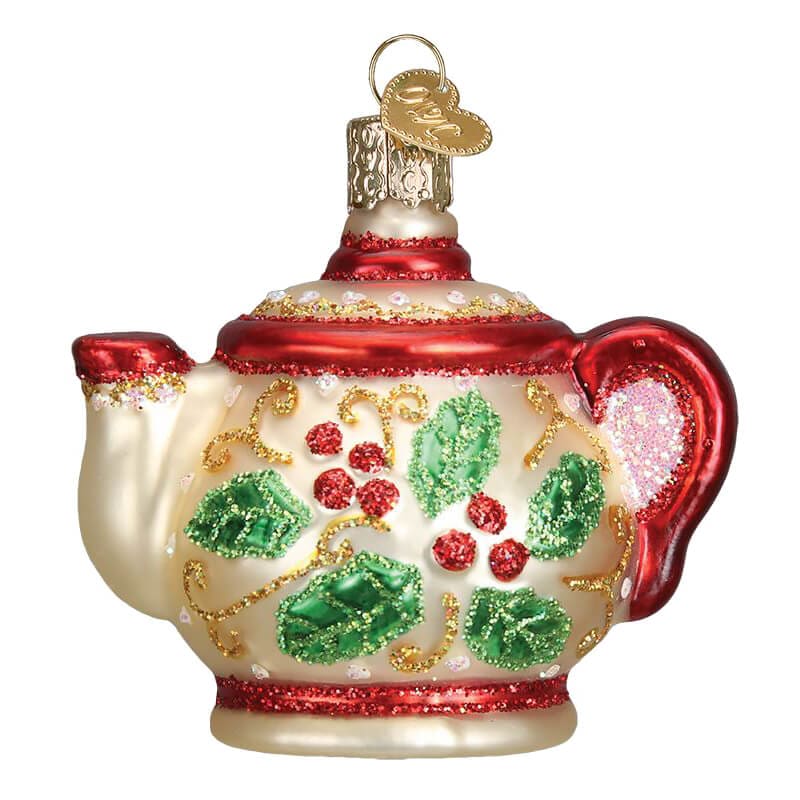 Holly Teapot Ornament