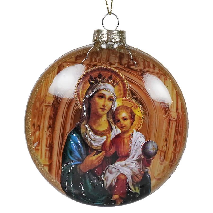 Holy Mother & Christ Glass Disc Nativity Ornament - Ornaments