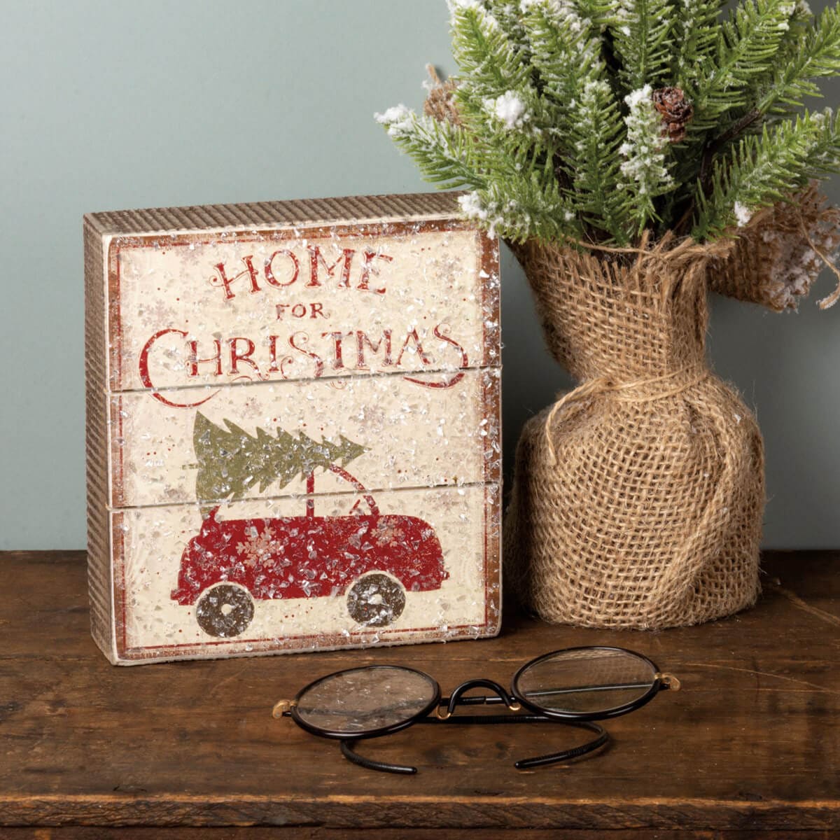 Home For Christmas Slat Box Sign - Christmas