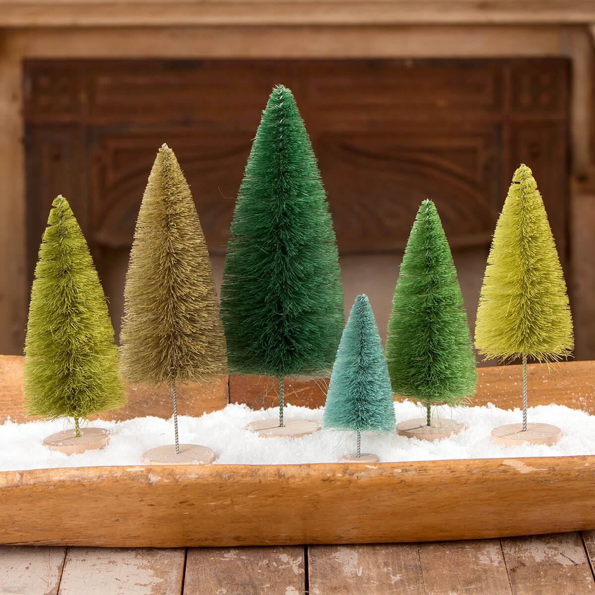 Hues of Green Bottle Brush Trees Set/6