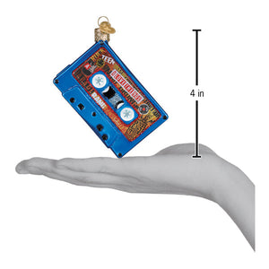 Blue cassette tape christmas glass ornament with teen and i love macarons label from i love the 90s collection