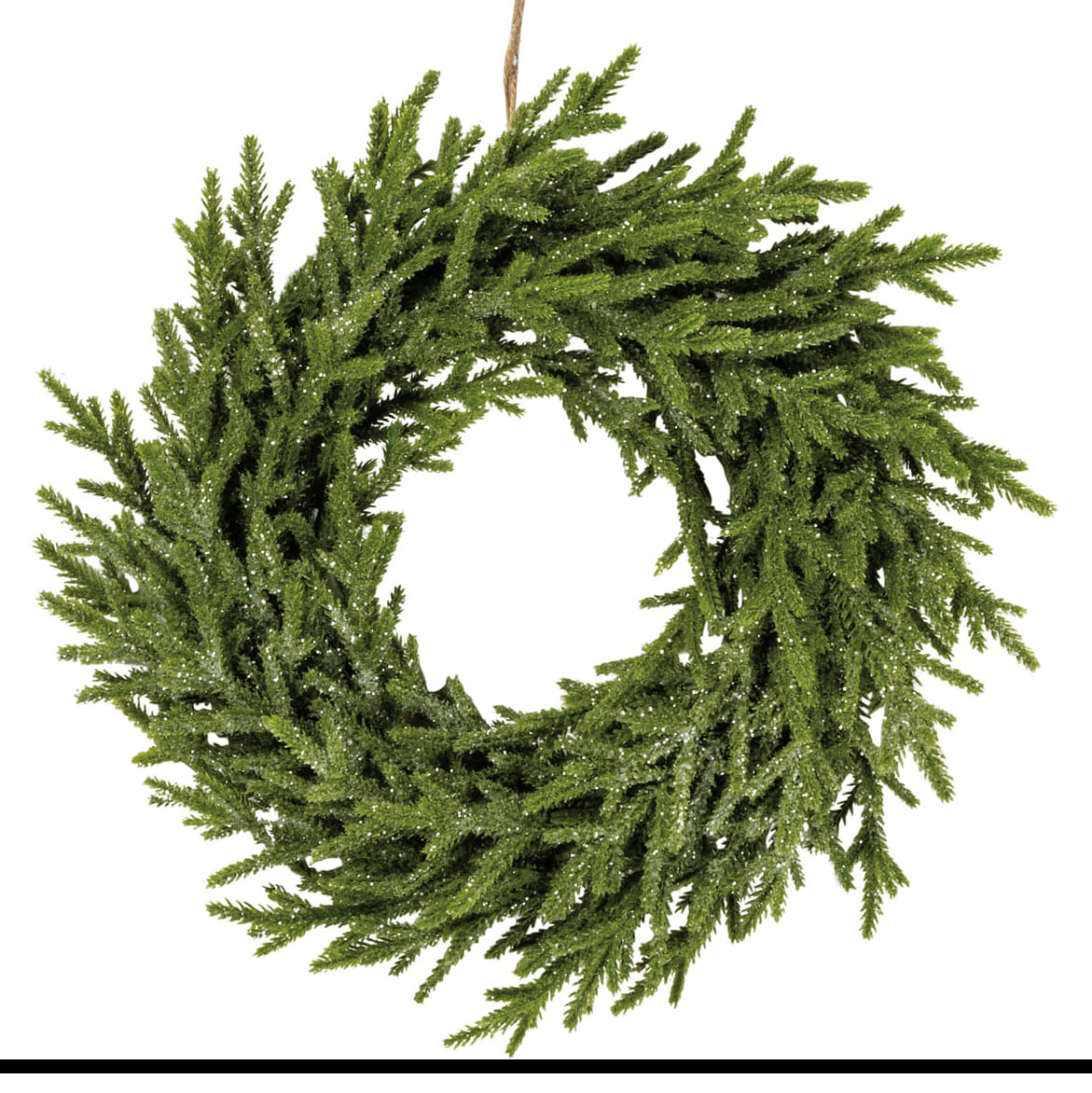 Green artificial pine christmas wreath with frosted glittery finish perfect for santa postcard wreaths by annie schickel