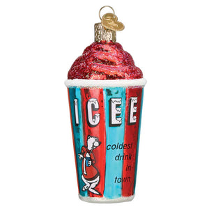 Icee ornament glass ornament shaped like a colorful icy drink perfect as a fun drink ornament for holiday decor