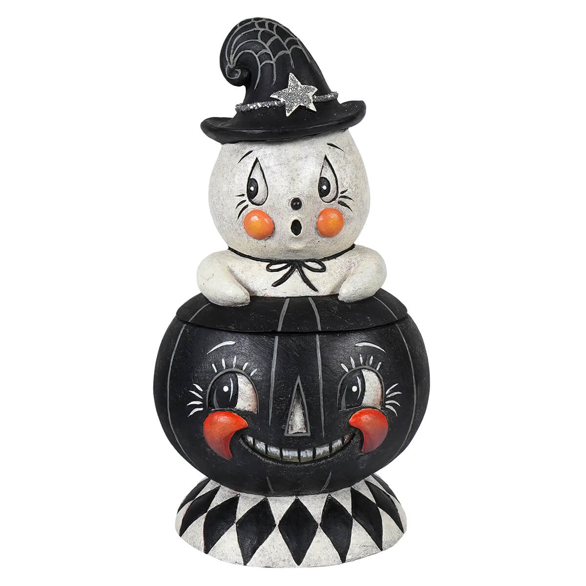 Incognito gus and tito halloween ghost-pumpkin candy dish featuring a jack o lantern design for festive treats