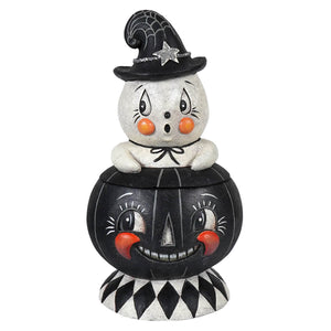 Incognito gus and tito halloween ghost-pumpkin candy dish featuring a jack o lantern design for festive treats
