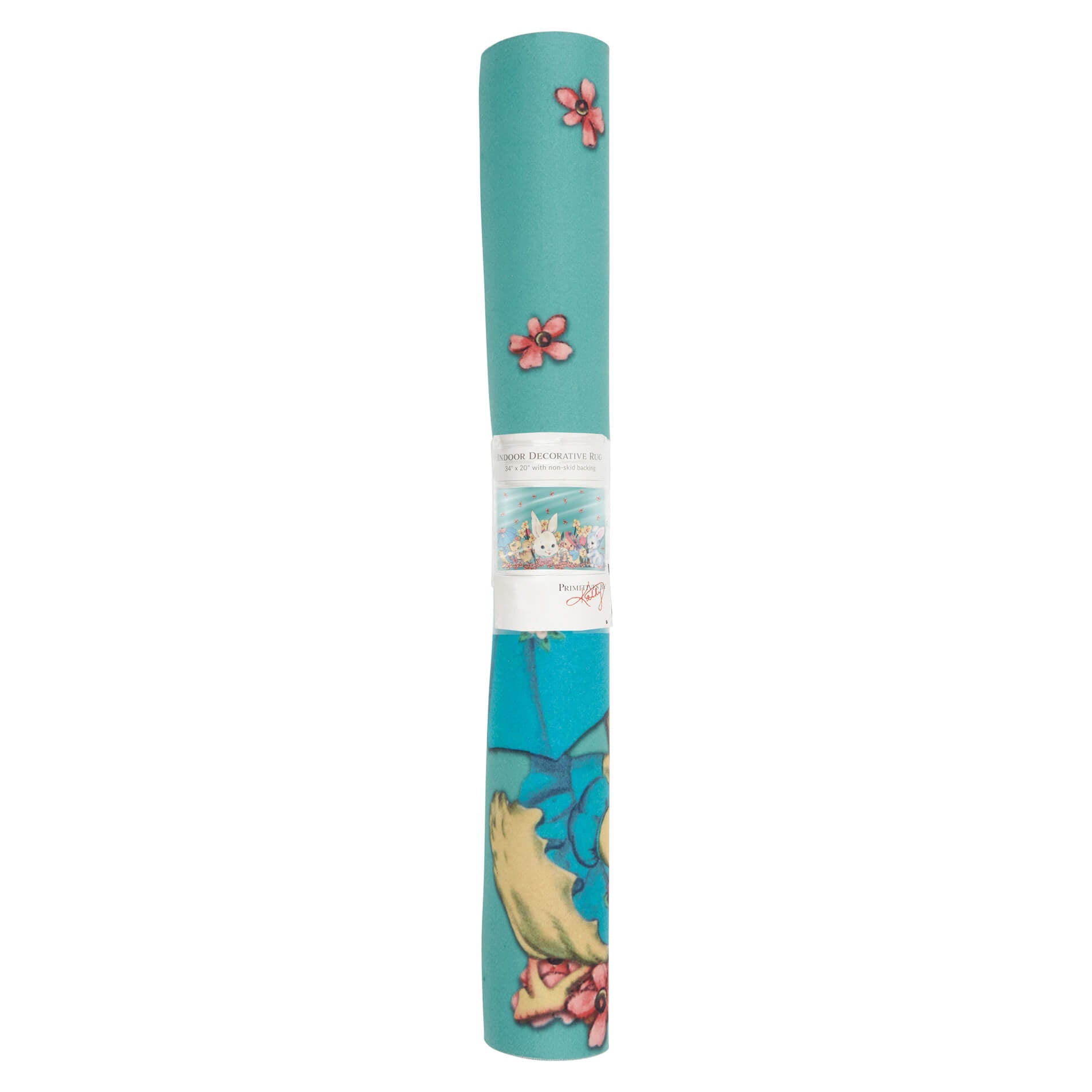 Turquoise yoga mat with floral cherry blossom design.
