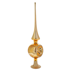 Golden glass tree topper with sparkling star-adorned globe and glittery base from inkagold silver & gold tree toppers finials