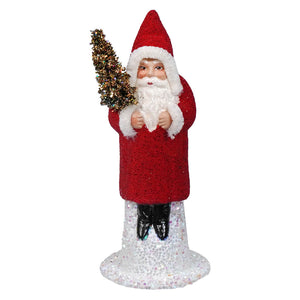 Ino Schaller Beaded Red Coat Santa Holding Tree - Christmas