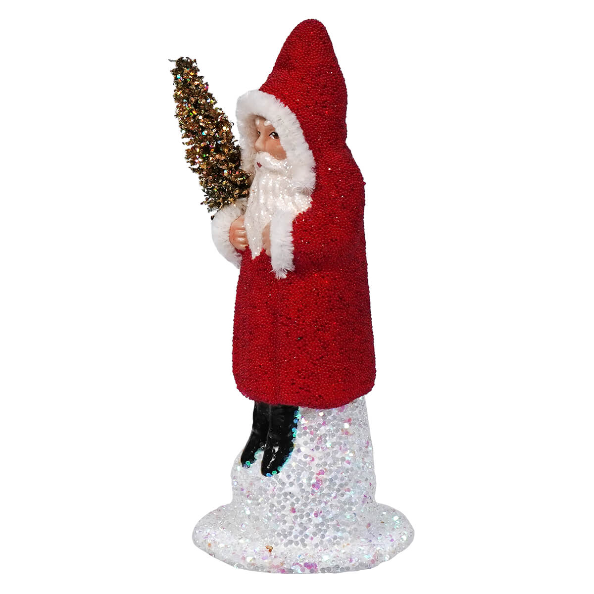 Ino Schaller Beaded Red Coat Santa Holding Tree - Christmas