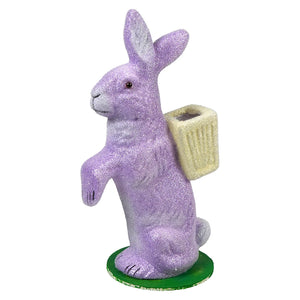 Ino schaller beaded standing purple bunny figurine with cream basket on green base perfect for easter decor