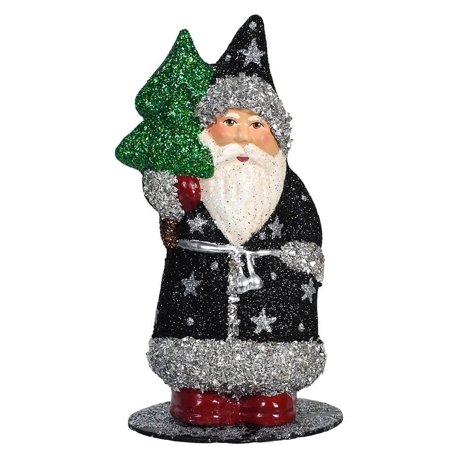 Ino Schaller Black Glitter Starry Night Santa Holding Tree