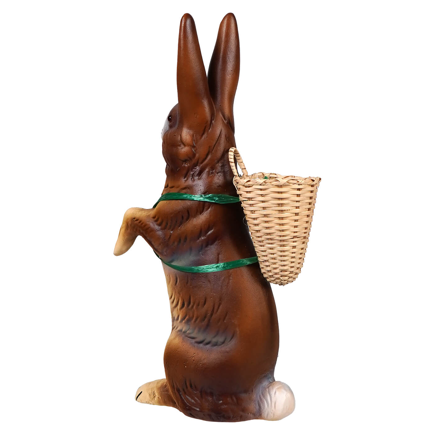 Ino schaller brown standing easter bunny resin figurine carrying a woven wicker basket on its back