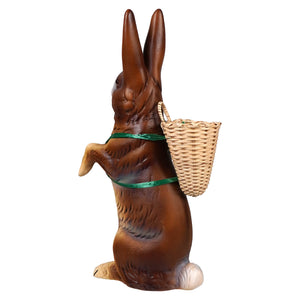 Ino schaller brown standing easter bunny resin figurine carrying a woven wicker basket on its back