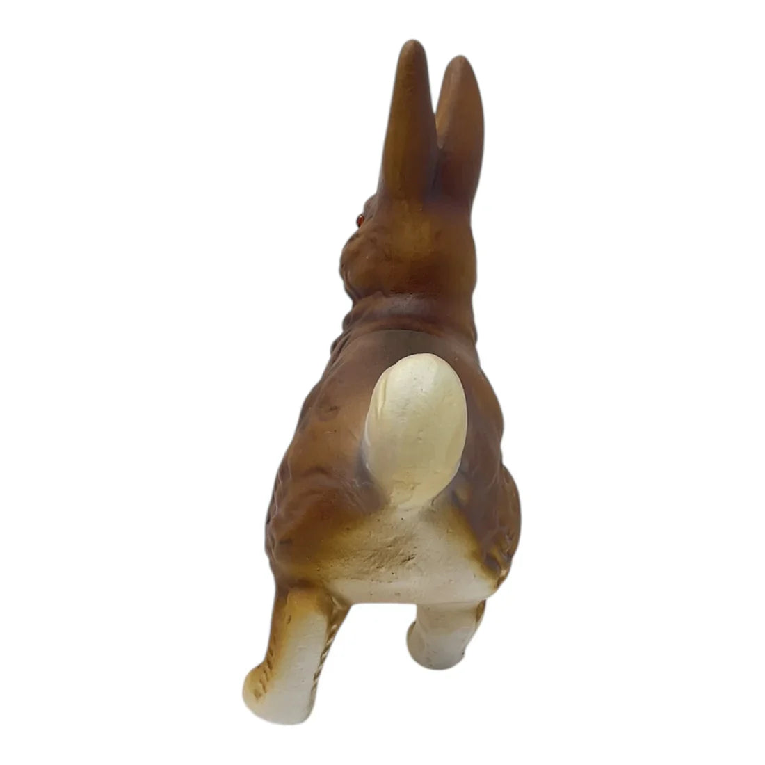 Ino schaller brown walking easter bunny paper mache figurine with cream tail and feet in a ceramic finish