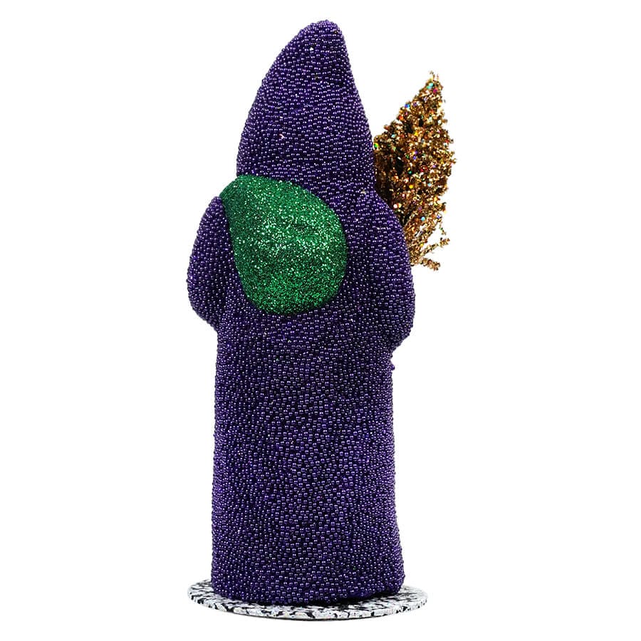 Ino Schaller Dark Purple Beaded & Glittered Santa Holding Gold Tree