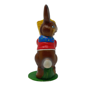 Ino schaller easter brown chocolate bunny figurine with yellow basket in german paper mache on green base