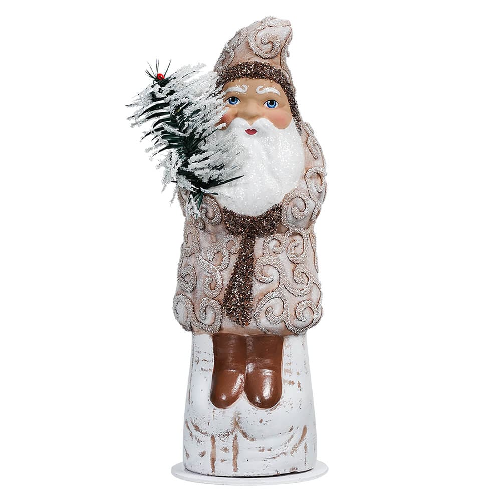 Ino Schaller Glittered Old Finish Santa Holding Beaded Tree