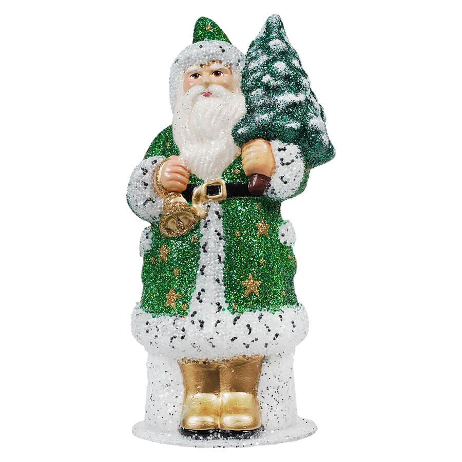 Ino Schaller Green Beaded & Glittered Gold Stars Santa