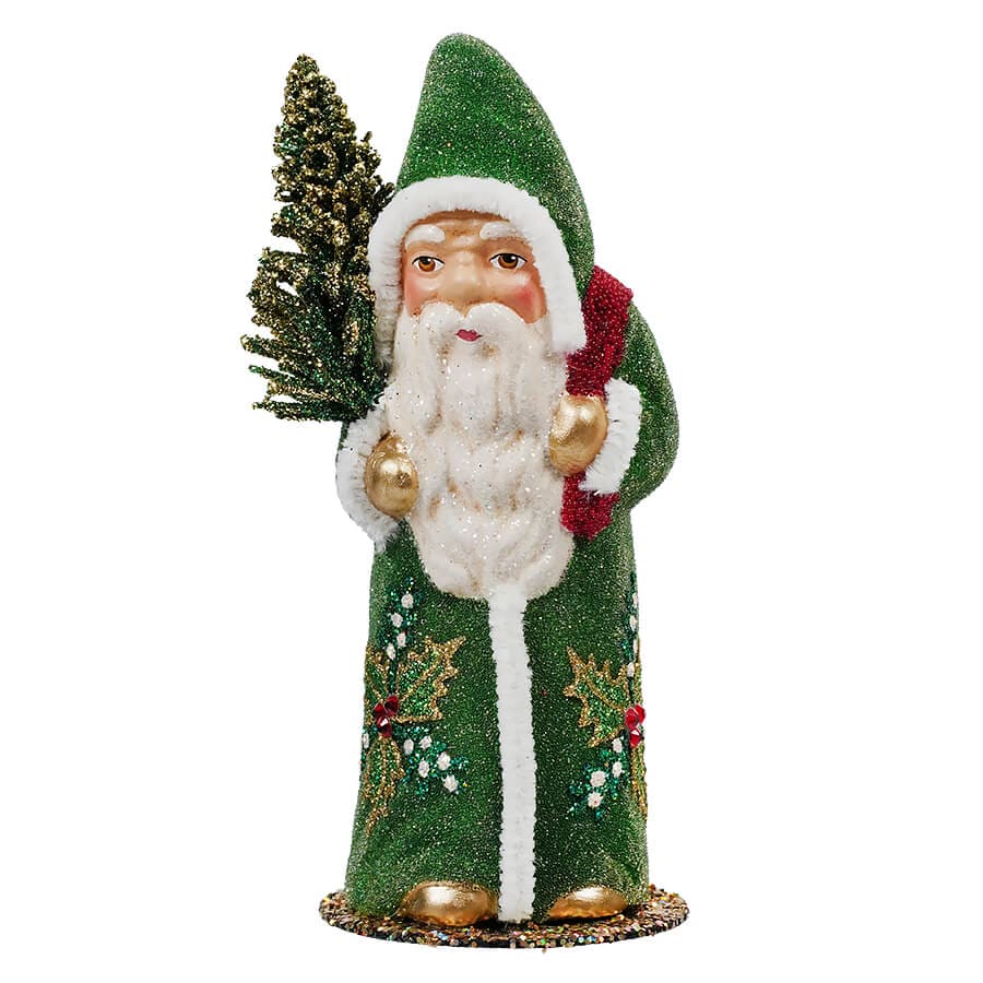Ino Schaller Green Beaded & Glittered Holly Leaves Santa